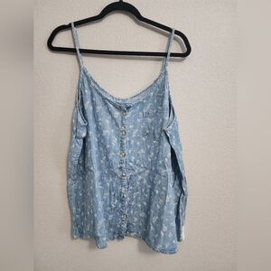 Blue denim Tank Top with White Flowers